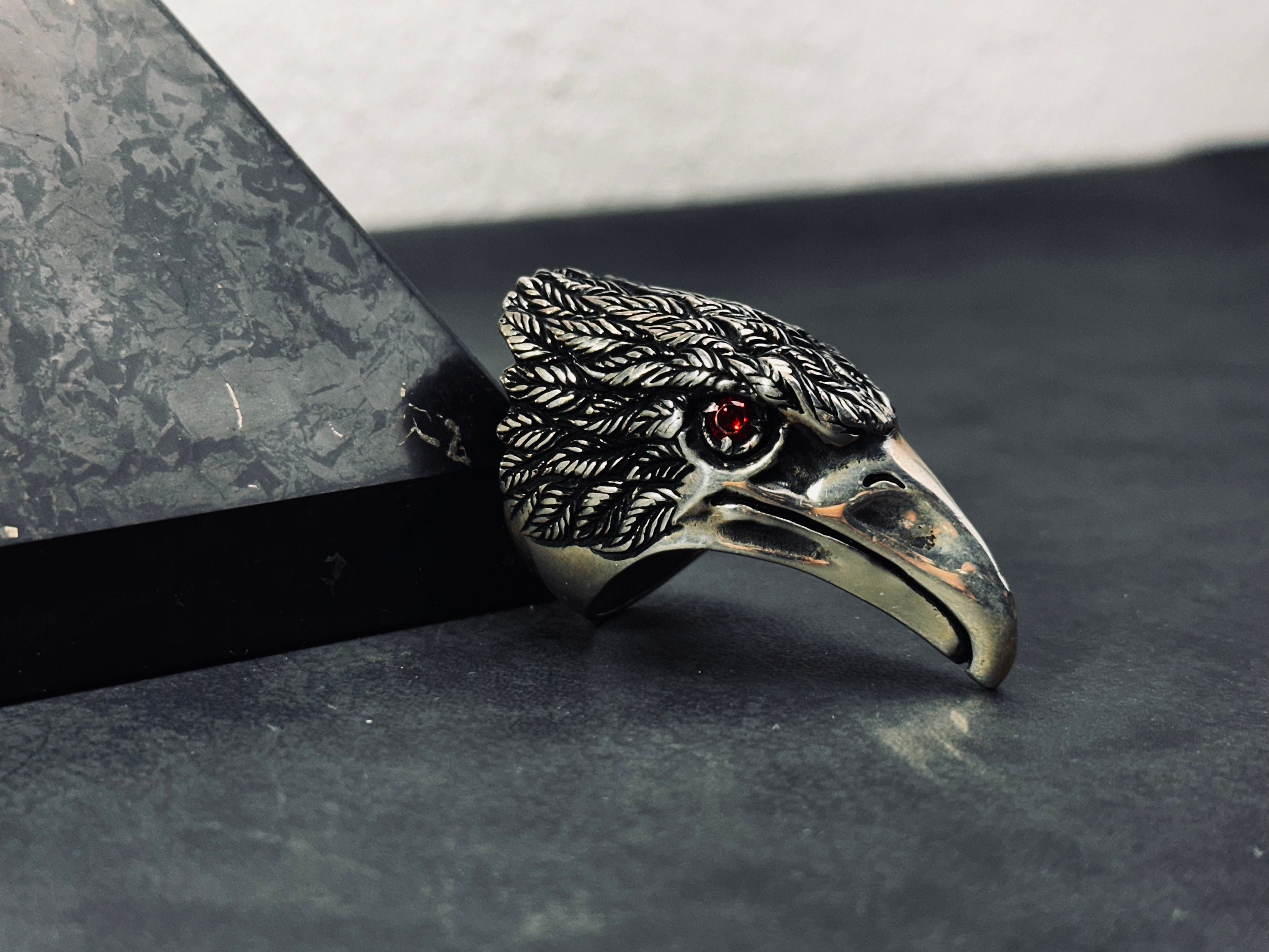 Eagle Head Ring: Large Sterling Silver - Hand-Engraved Detail