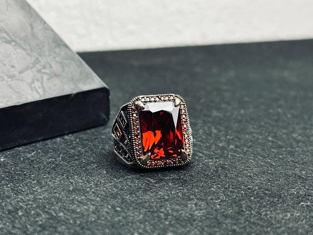Ruby Men's Ring: Bold Handmade Sterling Silver (Royal Design)