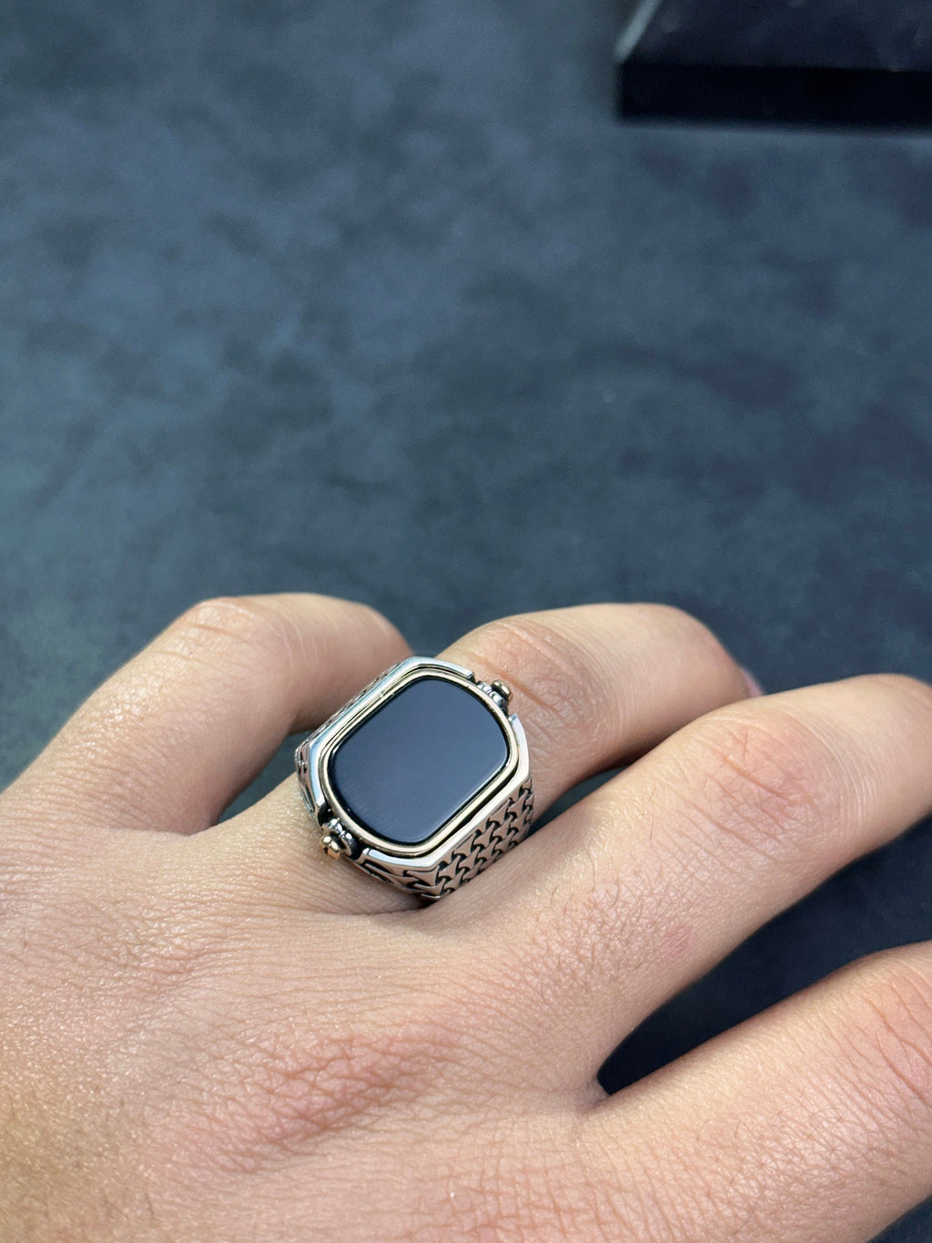 Seal of Solomon Onyx Ring, Double-Sided Sterling Silver (Men's Size)