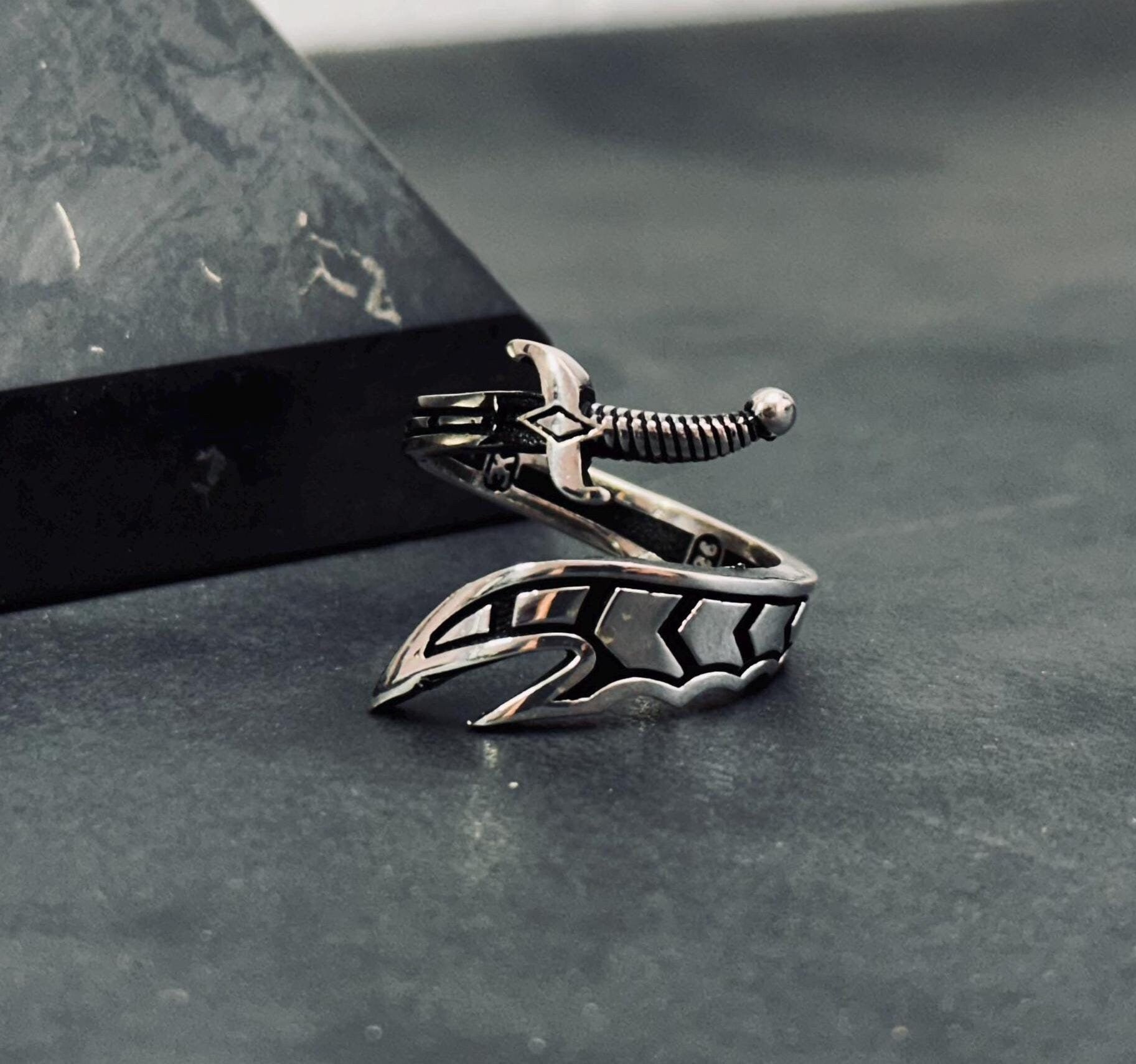 Adjustable Sword Ring: Zulfiqar Design - Sterling Silver, Handmade