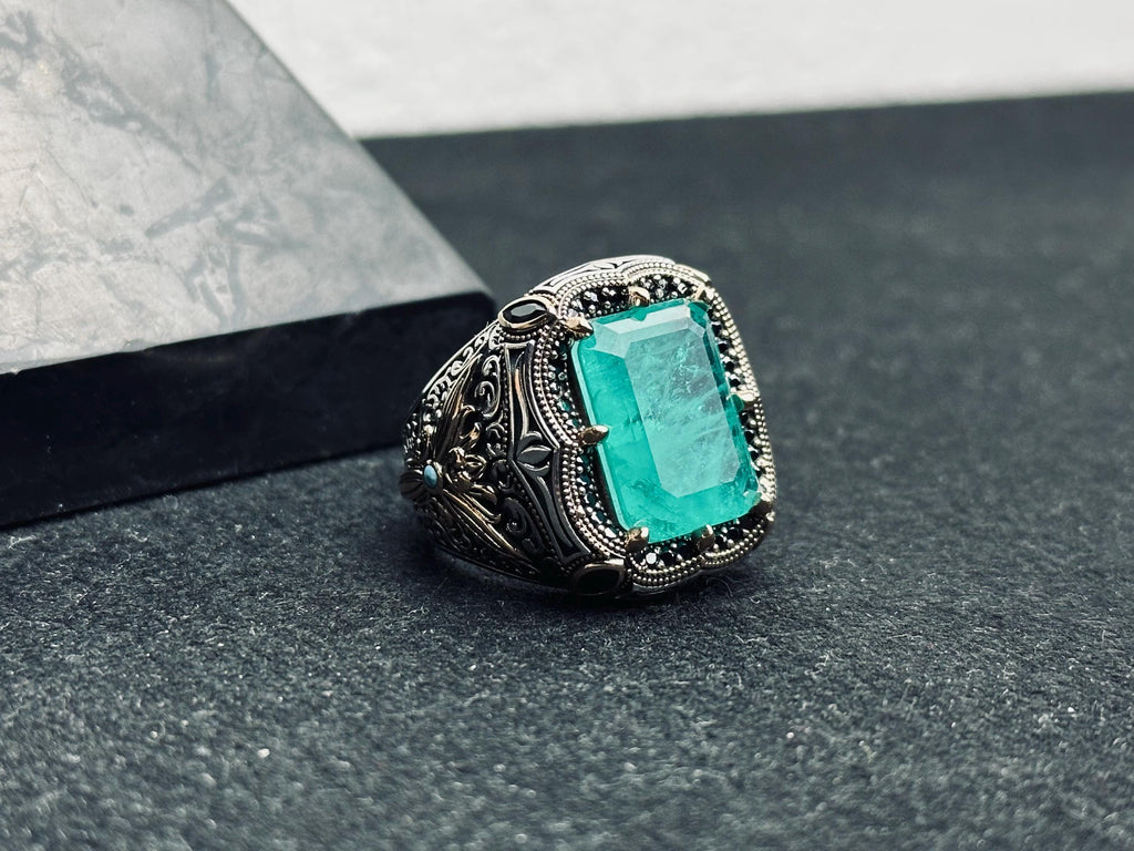 Statement Silver Ring: Turkish Aquamarine Square - Handmade Sterling
