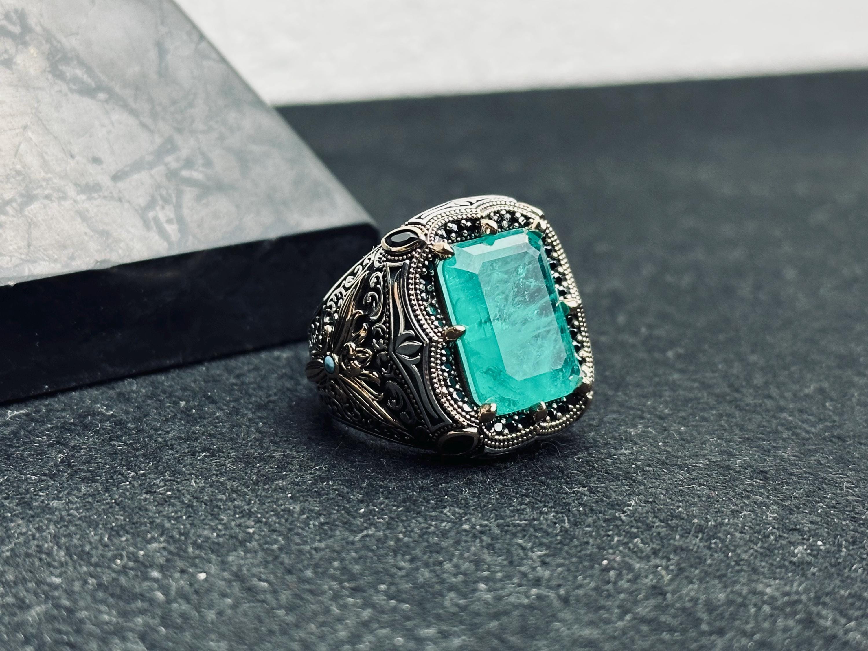 Statement Silver Ring: Turkish Aquamarine Square - Handmade Sterling