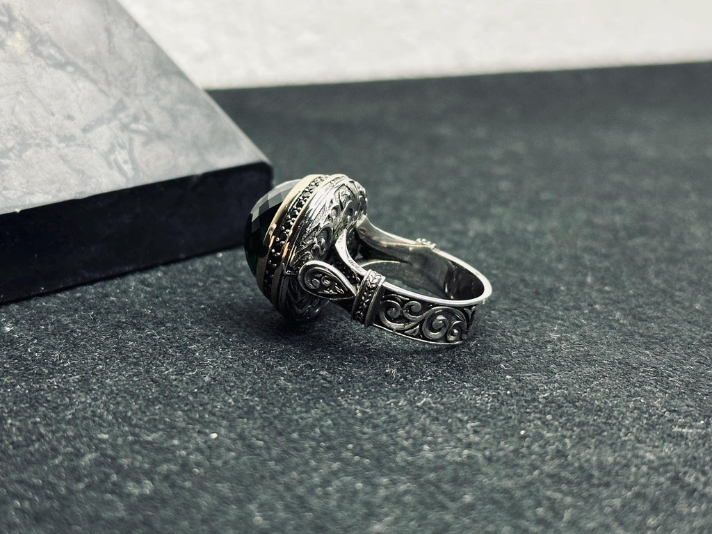 Emerald Ring: Men’s Sterling Silver Ottoman Style (Handmade)
