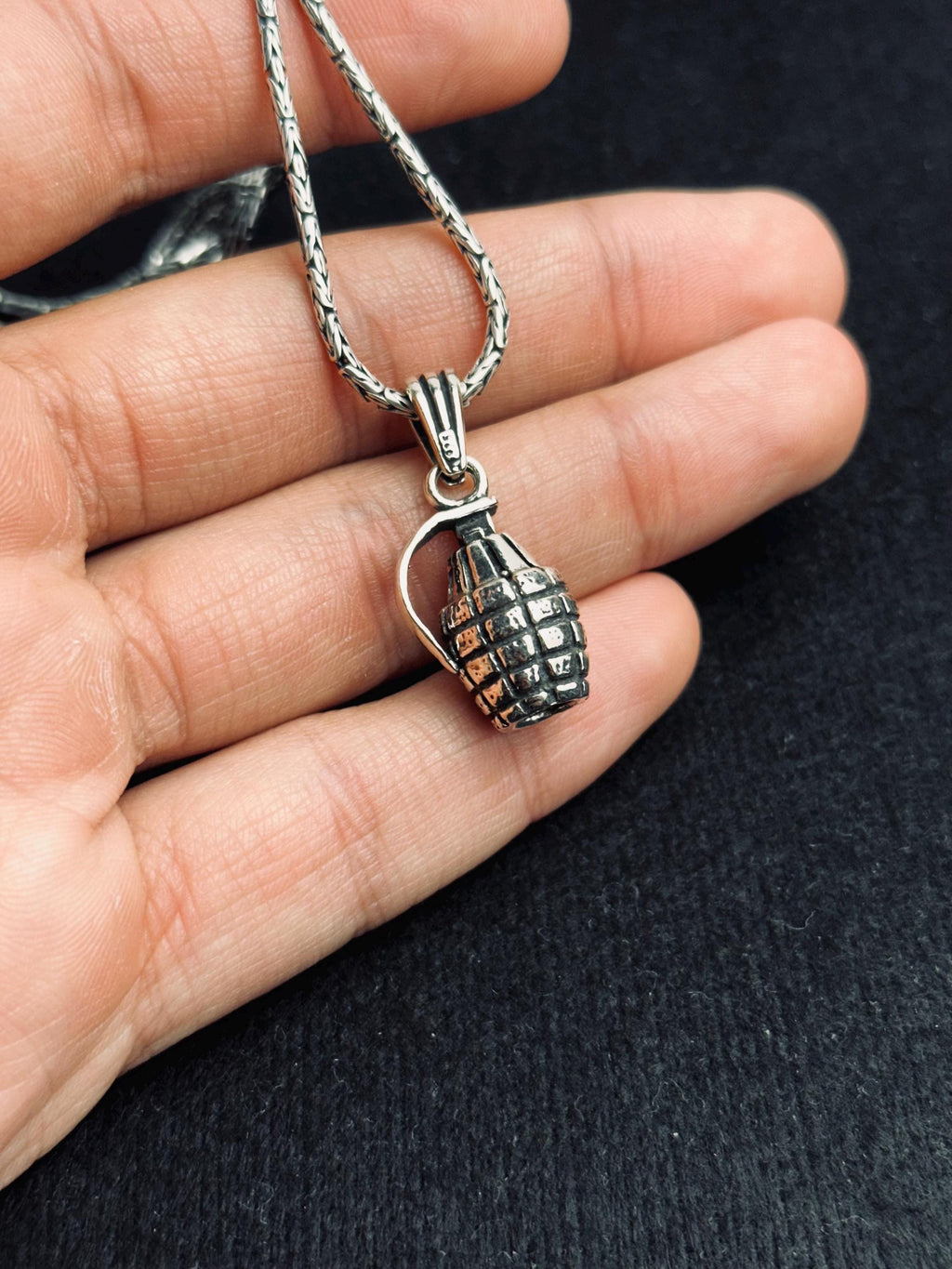 Grenade Pendant Necklace: Unique Silver Jewelry (Men's Chain Options)