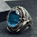 Men's Silver Ring: Aquamarine and Zircon - Arabic Prayer Inscription