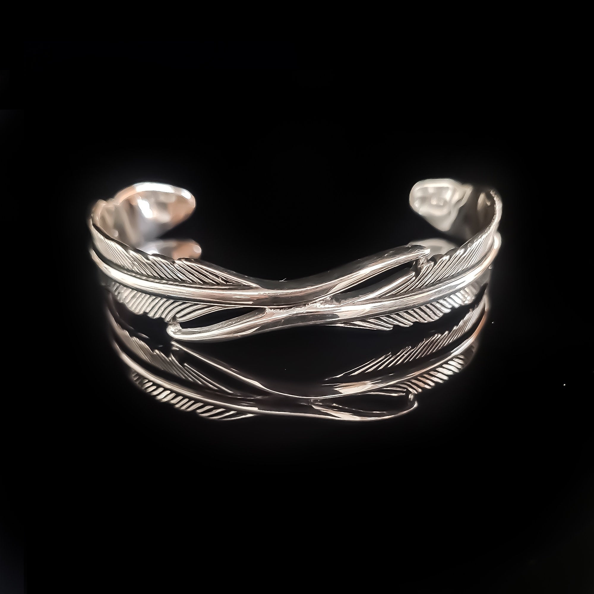 Sterling Silver Feather Cuff Bracelet (Handmade, Adjustable)