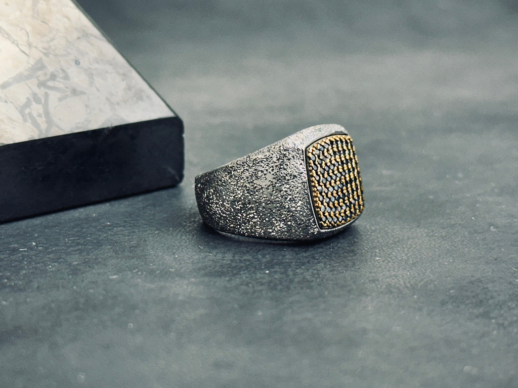 Engraved Zircon Dot Ring: Sterling Silver with Rhodium Finish