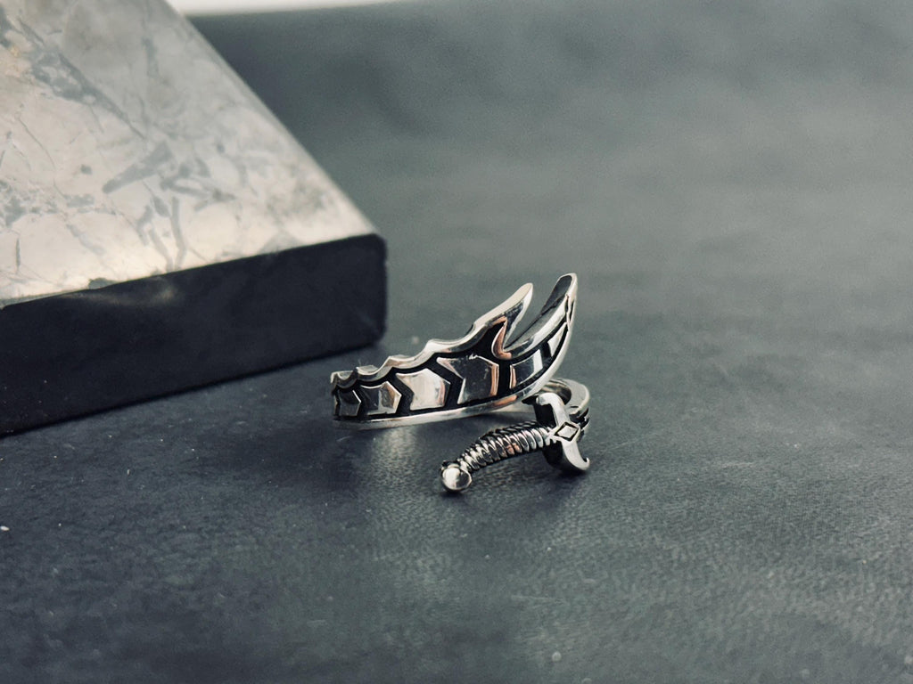 Sword Ring and Bracelet Set: Handcrafted Sterling Silver - Oxidized Finish