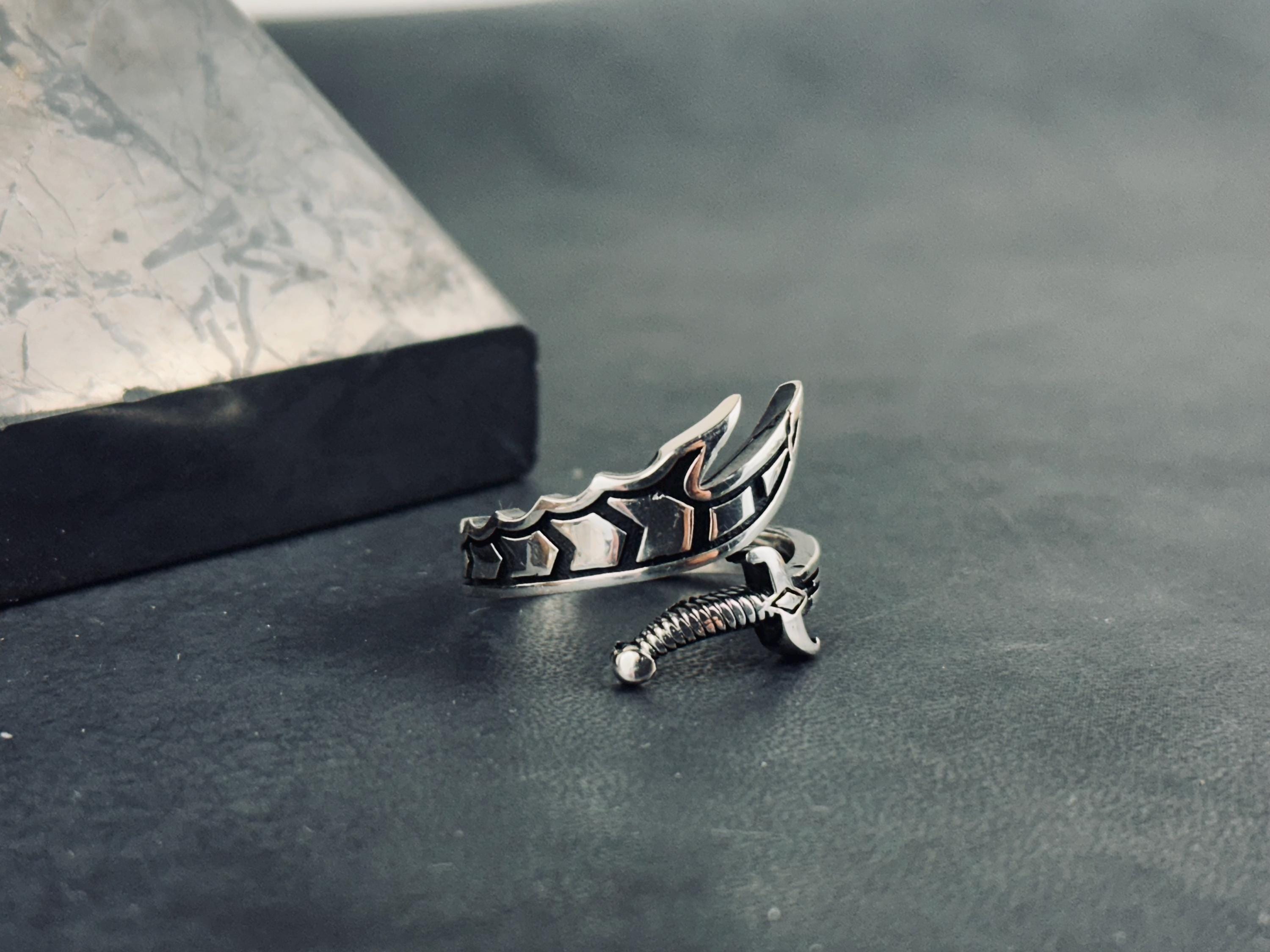 Sword Ring and Bracelet Set: Handcrafted Sterling Silver - Oxidized Finish