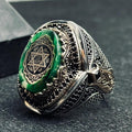 Solomon Seal Ring: Handmade Sterling Silver with Green Amber