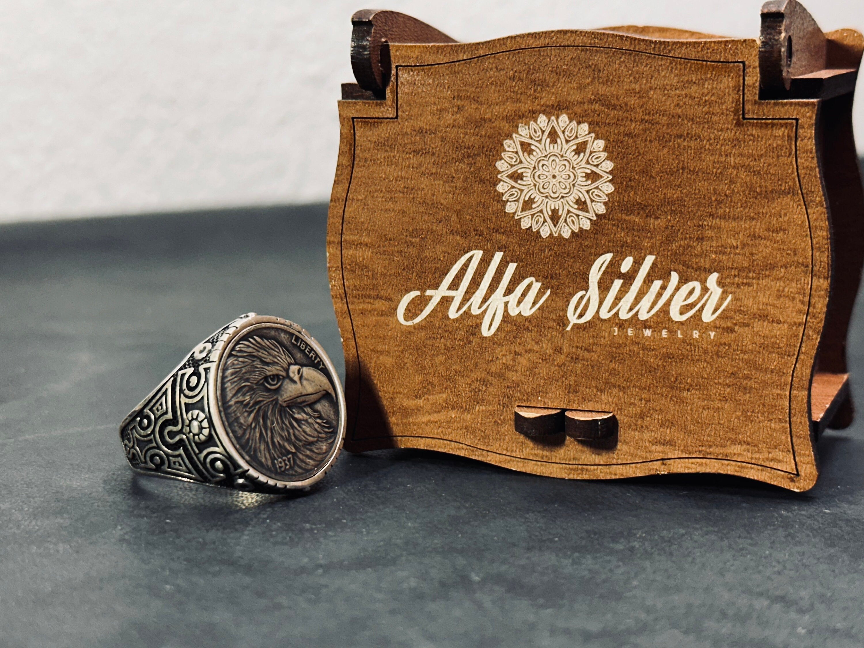 Engraved Eagle Ring: Tribal Sterling Silver (Handmade for Men)