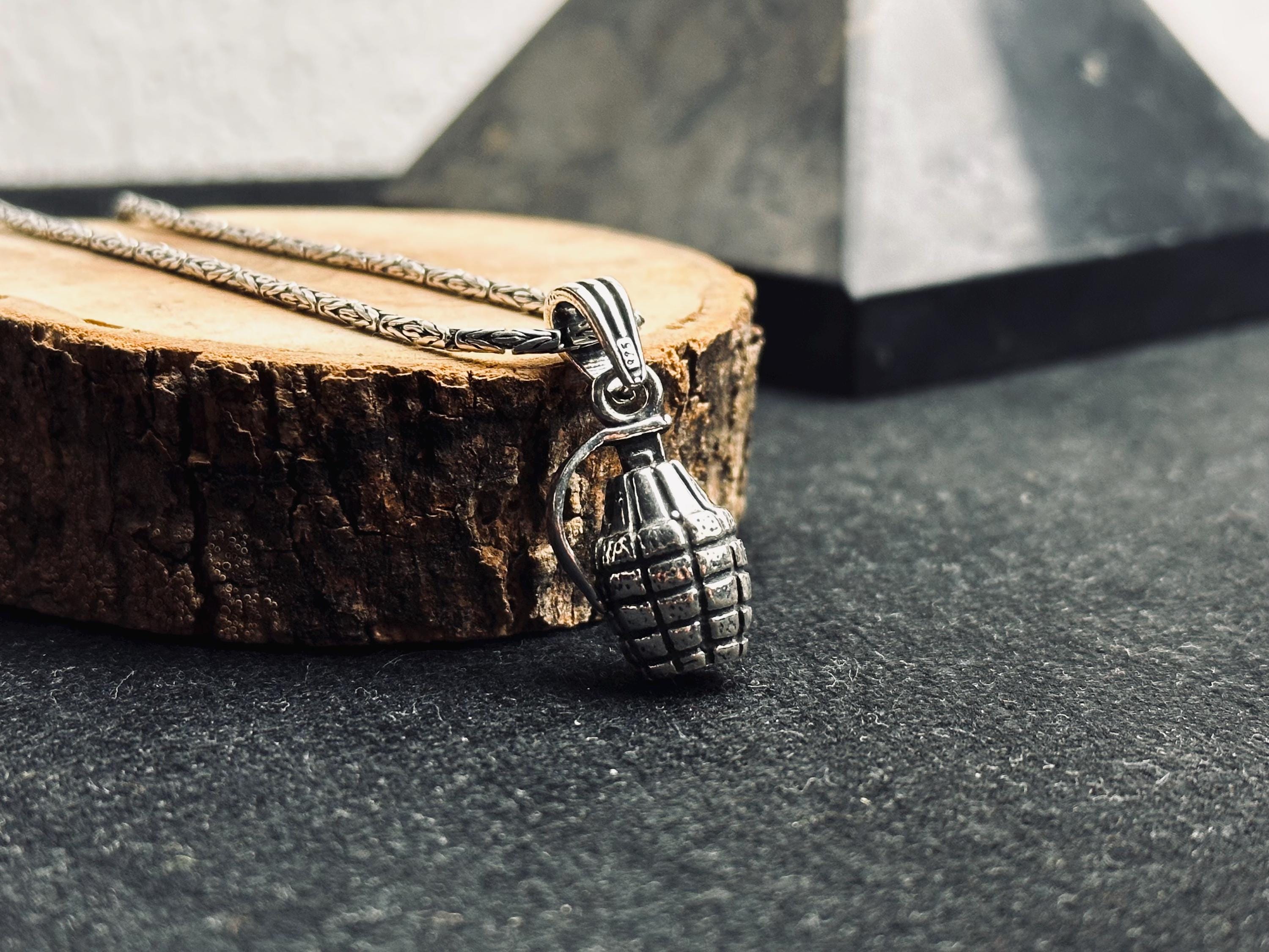 Grenade Pendant Necklace: Unique Silver Jewelry (Men's Chain Options)