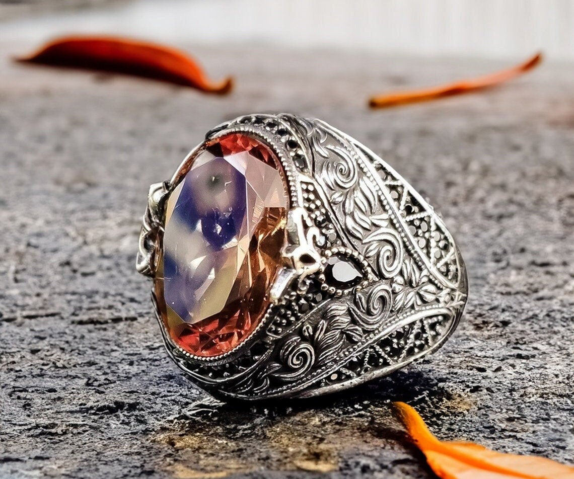 Sterling Silver Ring: Sultanite Gemstone - Handmade Abstract Design