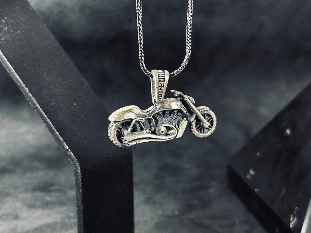 Ghost Rider Necklace: Silver Motorcycle Pendant (Multiple Chain Lengths)