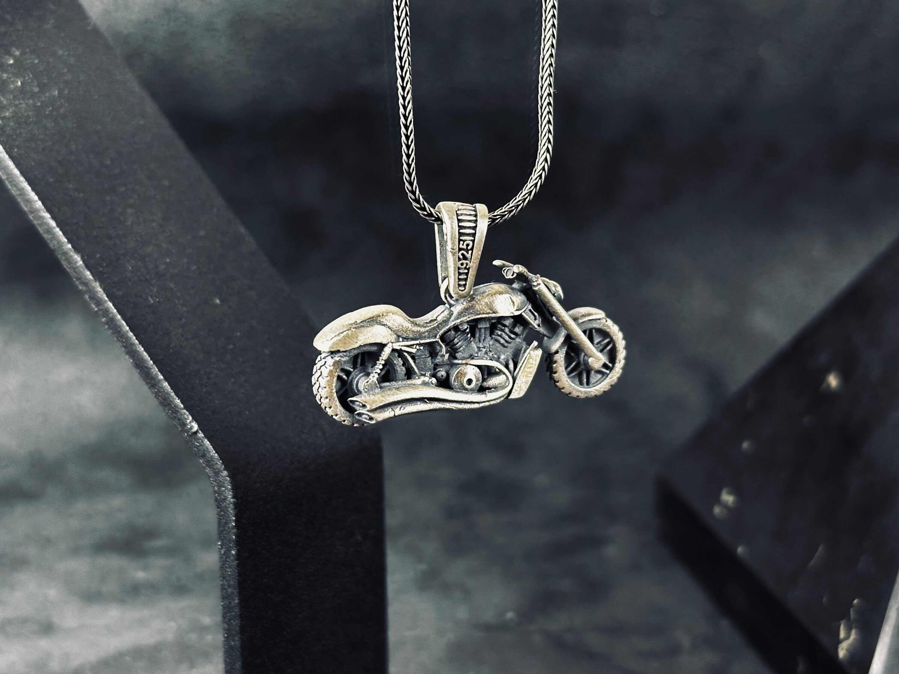 Ghost Rider Necklace: Silver Motorcycle Pendant (Multiple Chain Lengths)