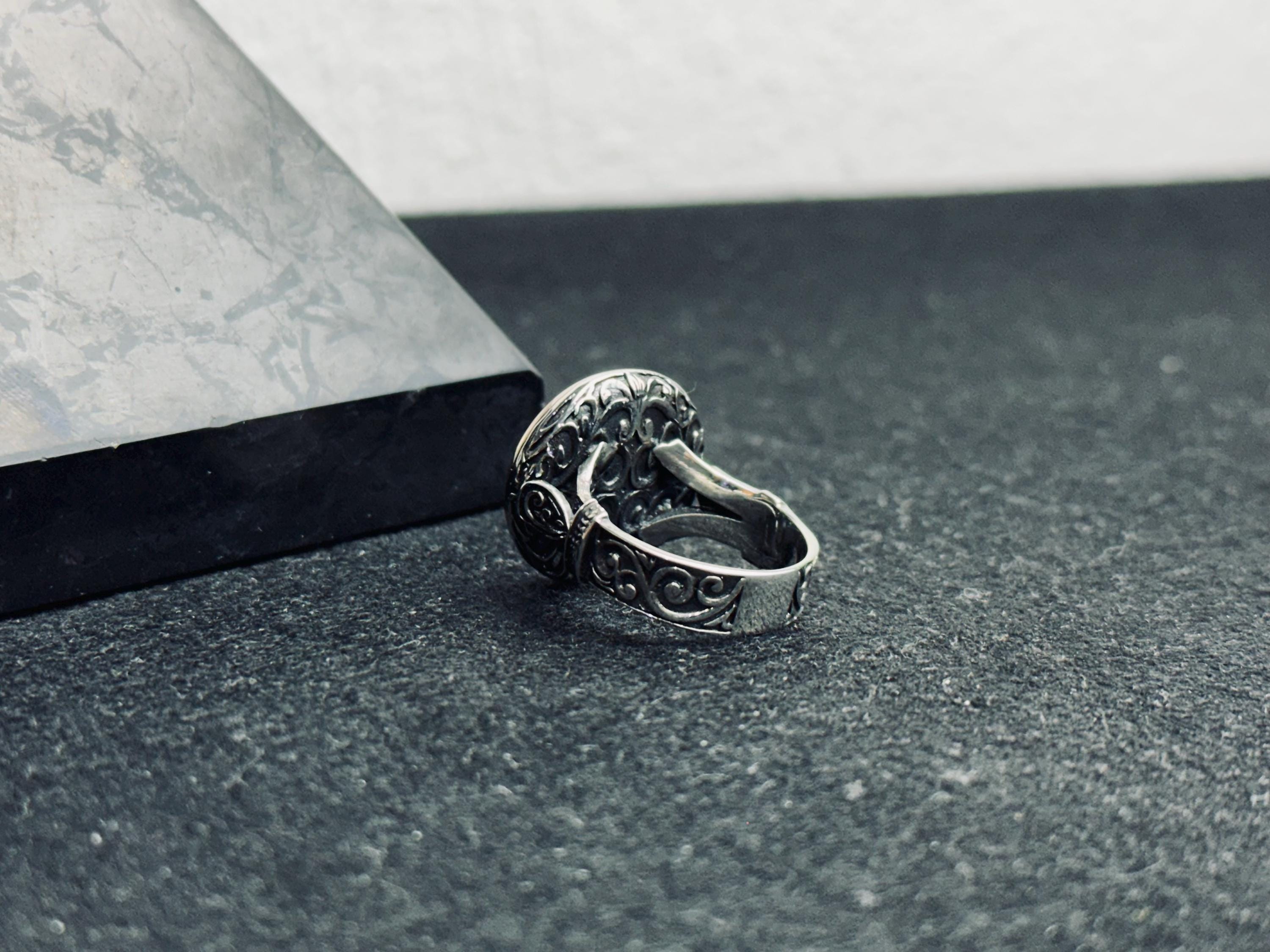Islamic Prayer Ring, Sterling Silver, Arabic Calligraphy (Surah Engraved)