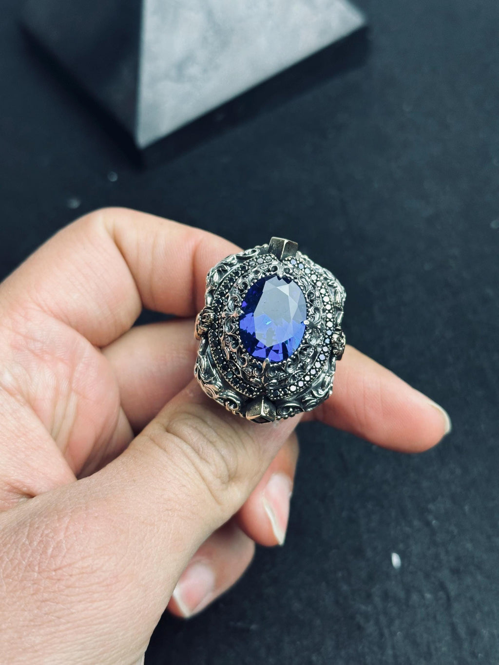 Blue Sapphire Ring 925 Sterling Silver Men Statement Ring Handmade Luxury Jewelry