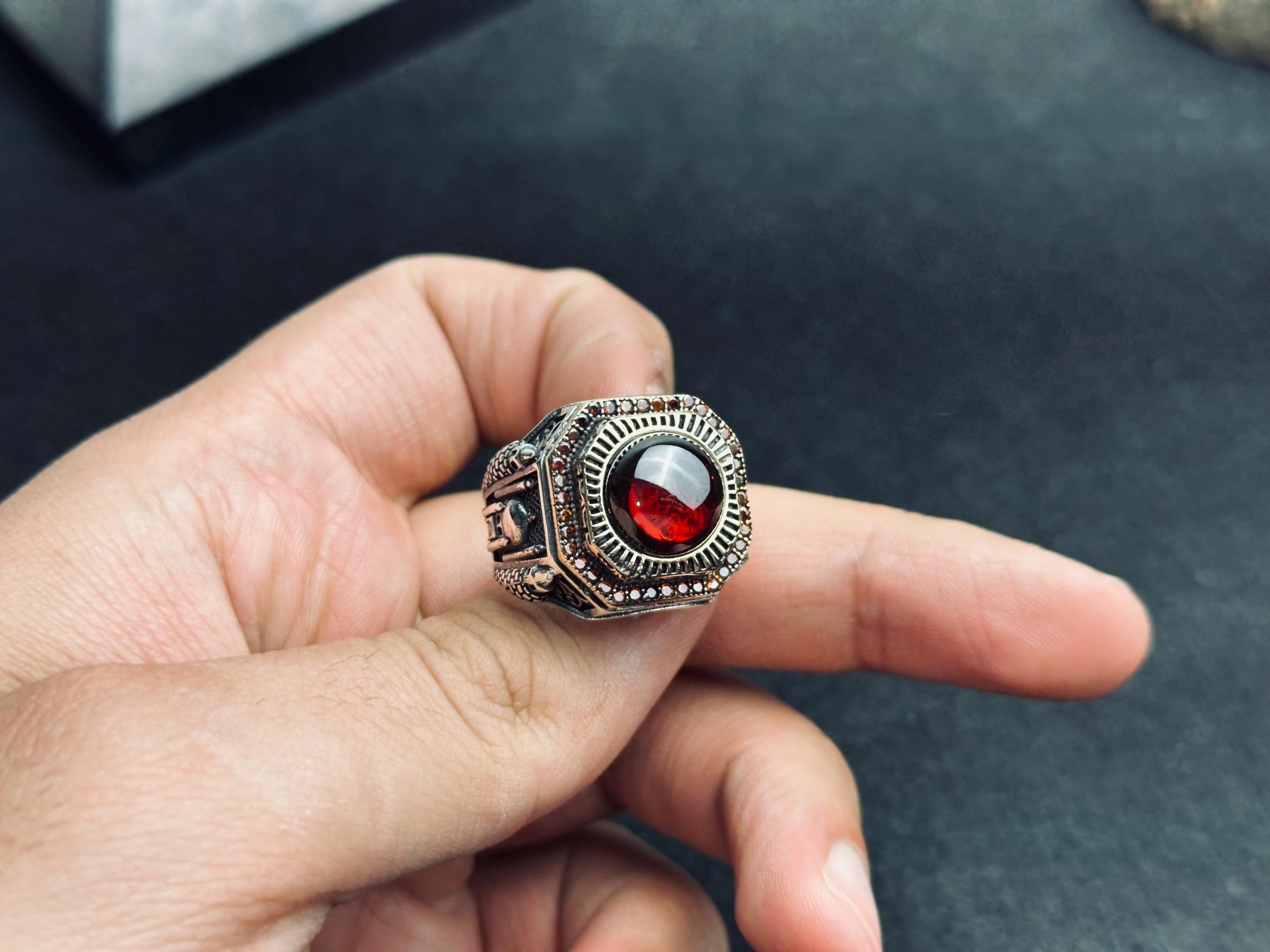 Ruby Signet Ring: Ottoman Style Sterling Silver (Men’s Jewelry)