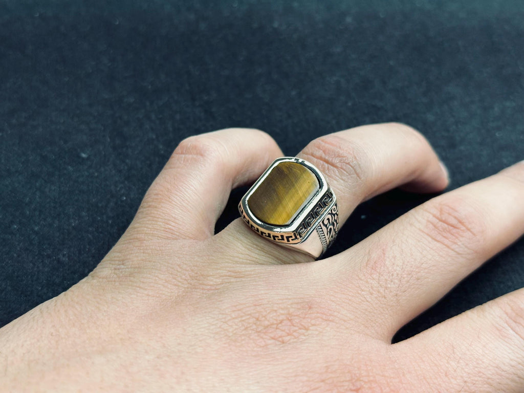 Men's Sterling Silver Ring: Turkish Tiger's Eye - Square Gemstone