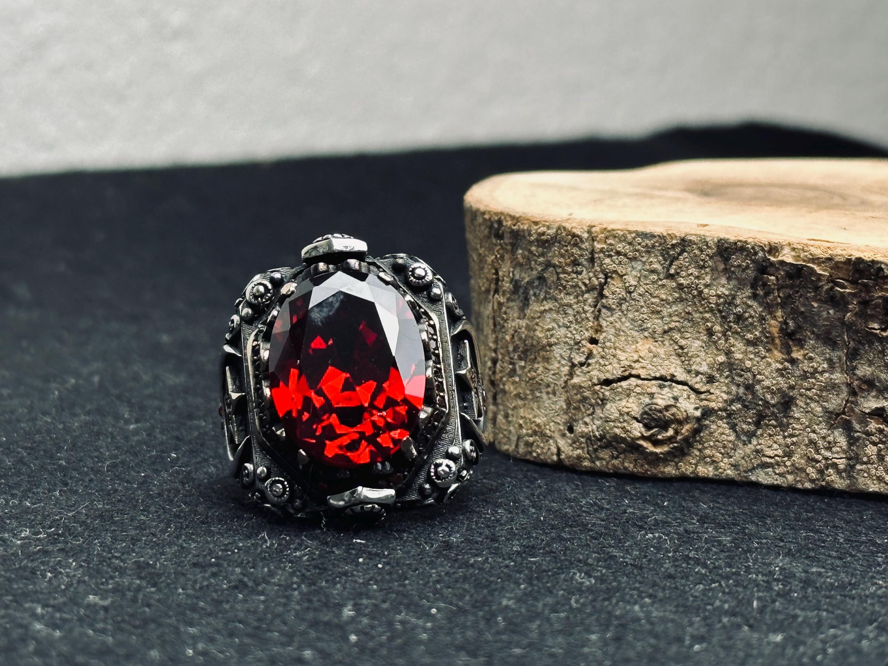 Handmade Ruby Ring: Ottoman Style Sterling Silver (Men's Jewelry)