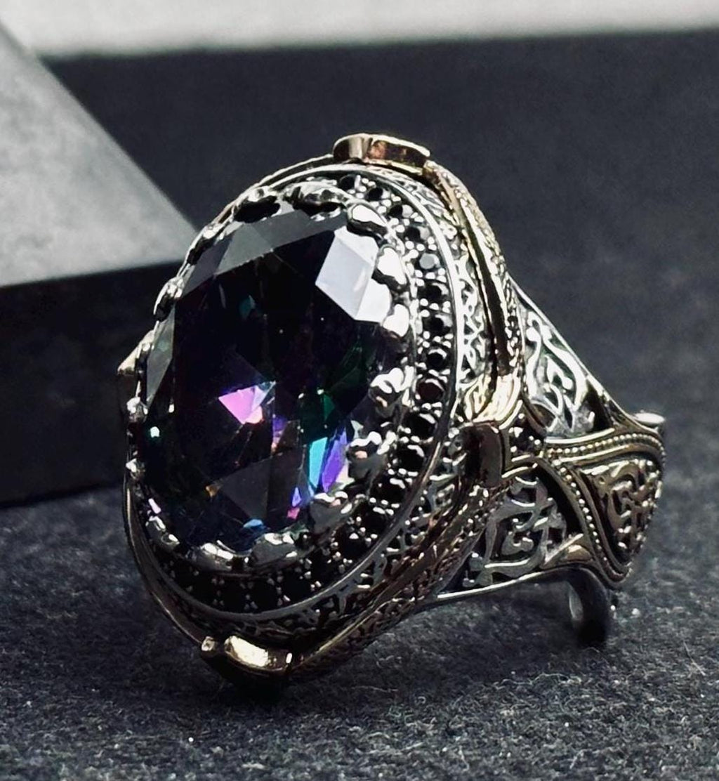 Sterling Silver Mystic Topaz Ring - Handmade Statement Piece