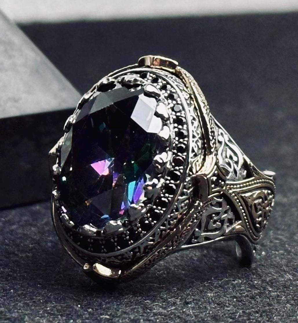Sterling Silver Mystic Topaz Ring - Handmade Statement Piece