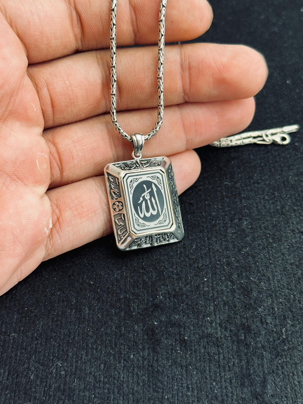 Arabic Prayer Pendant: Handmade 925 Sterling Silver Necklace