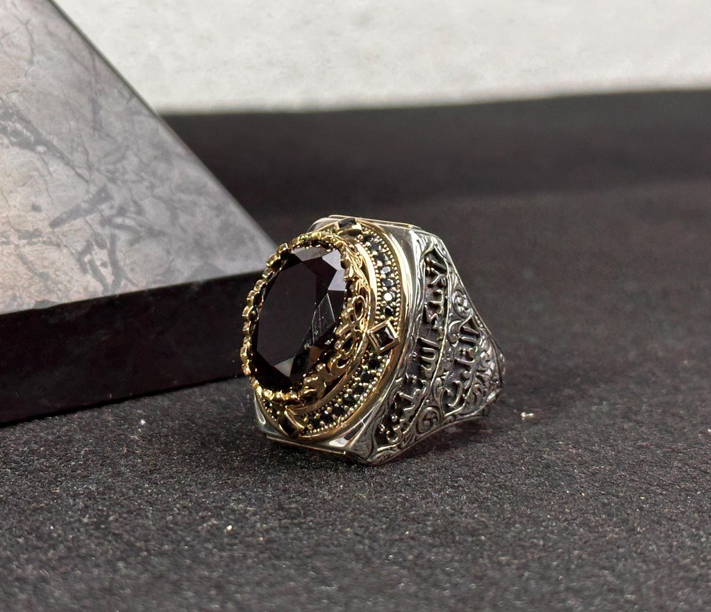 Arabic Calligraphy Ring: Sterling Silver with CZ Stone (Men's Size)