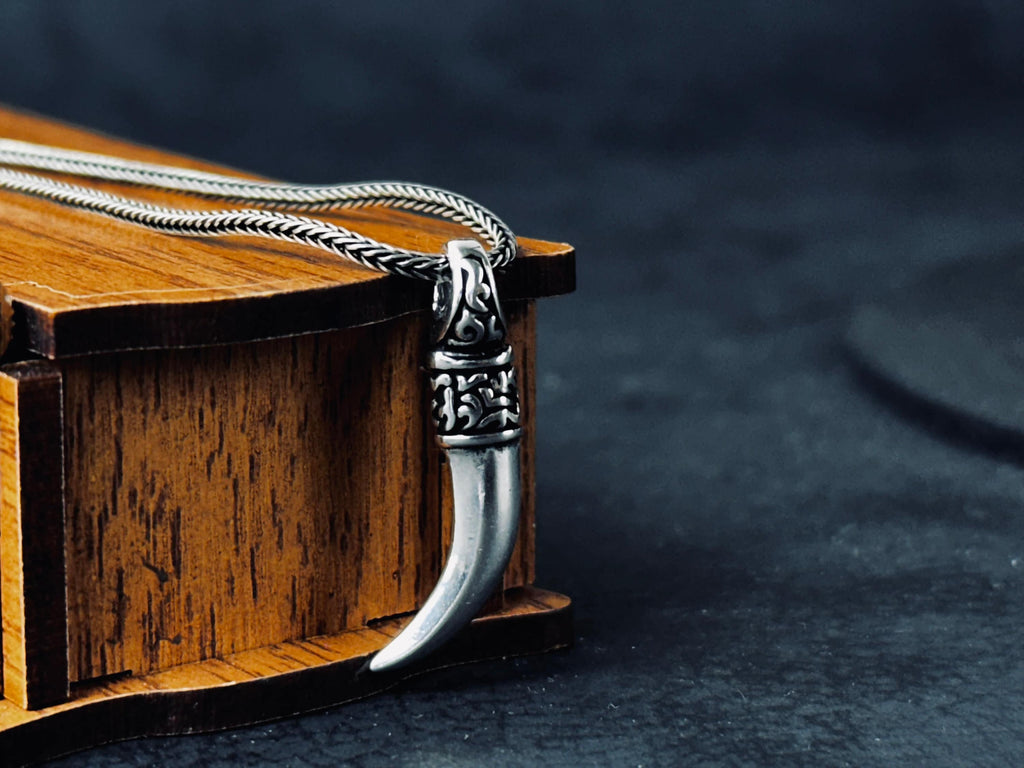 Elephant Tusk Silver Necklace - Unique Ivory Look Pendant