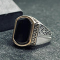 Ottoman Black Onyx Ring: Crescent Star, 925 Sterling Silver