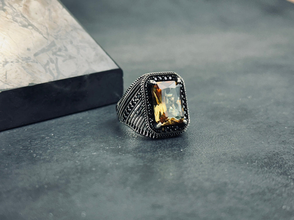 Sultanite Gemstone Ring: Color Changing Rectangular Cut Silver