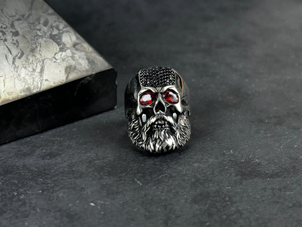 Sterling Silver Skull Ring - Gothic Design with Zircon Eyes