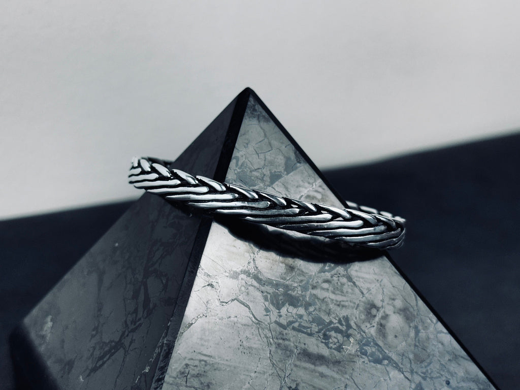 Men's Sterling Silver Cuff Bracelet, Engraved Oxidized (Handmade)