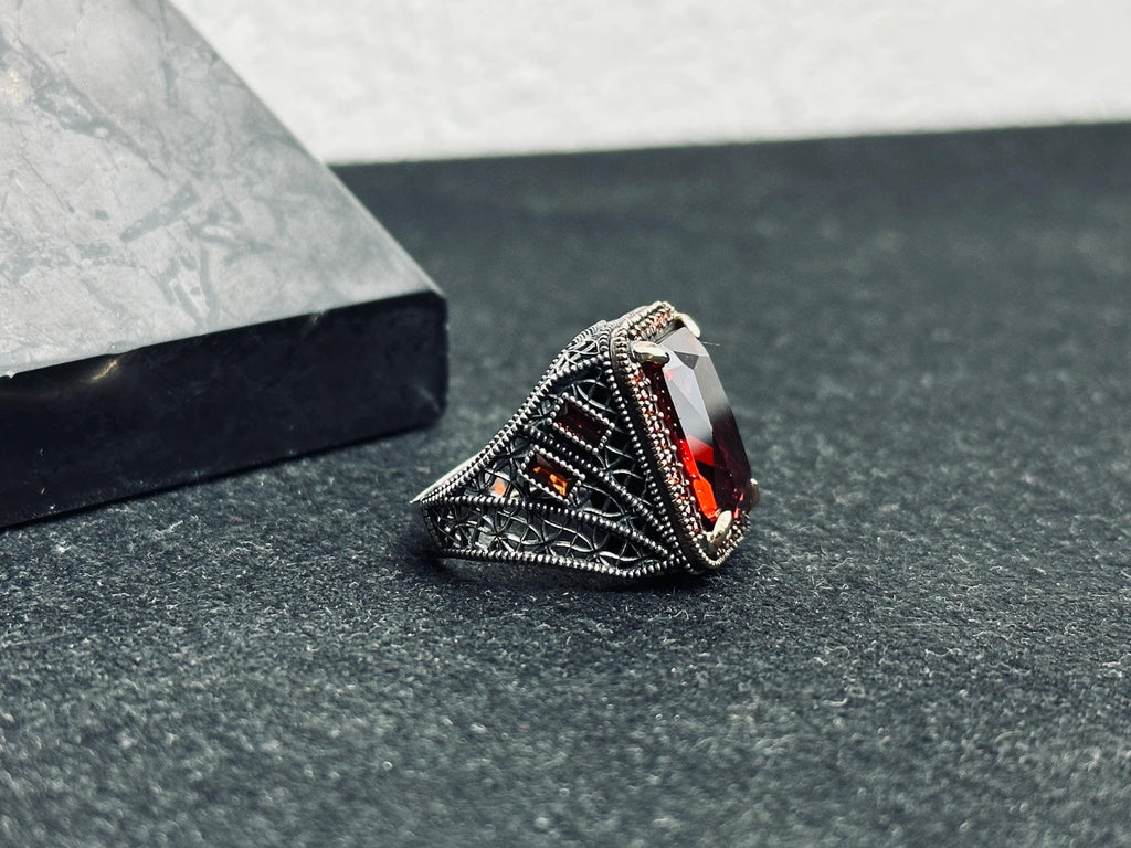 Ruby Men's Ring: Bold Handmade Sterling Silver (Royal Design)