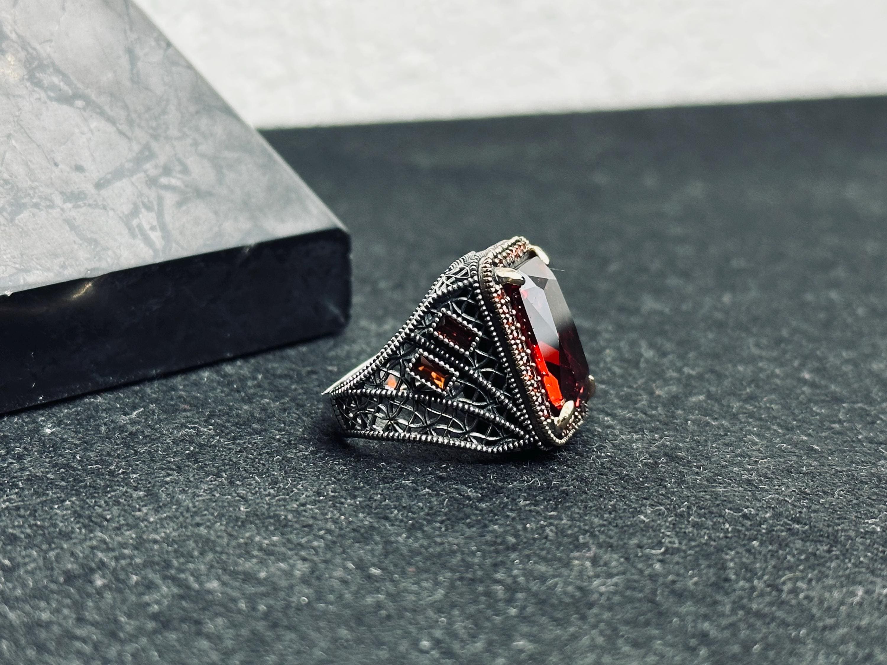 Ruby Men's Ring: Bold Handmade Sterling Silver (Royal Design)