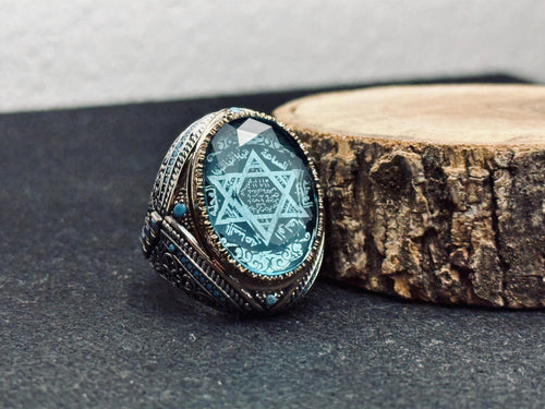 Aquamarine Silver Ring: Handmade Turkish Solomon Seal Design