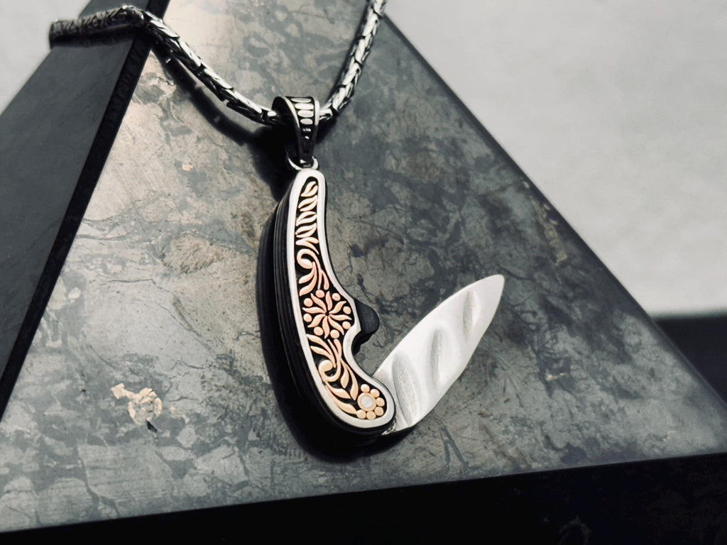 Medieval Silver Sword Pendant, Double-Sided Dagger Necklace (Handmade)