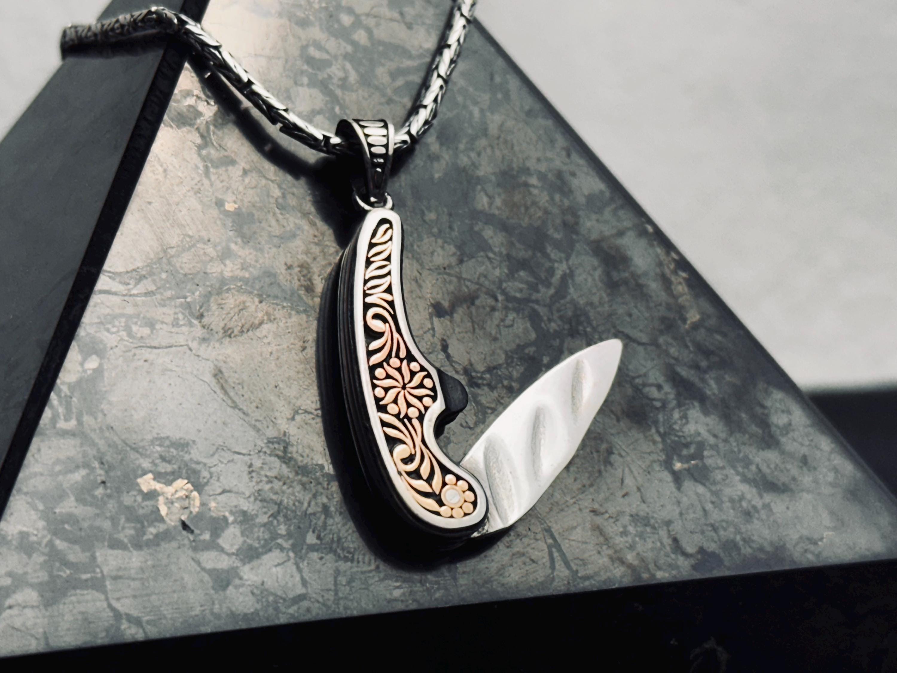 Medieval Silver Sword Pendant, Double-Sided Dagger Necklace (Handmade)