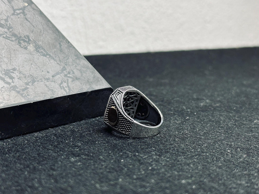 Red Aqeeq Men's Ring - Square Agate, Handmade Silver