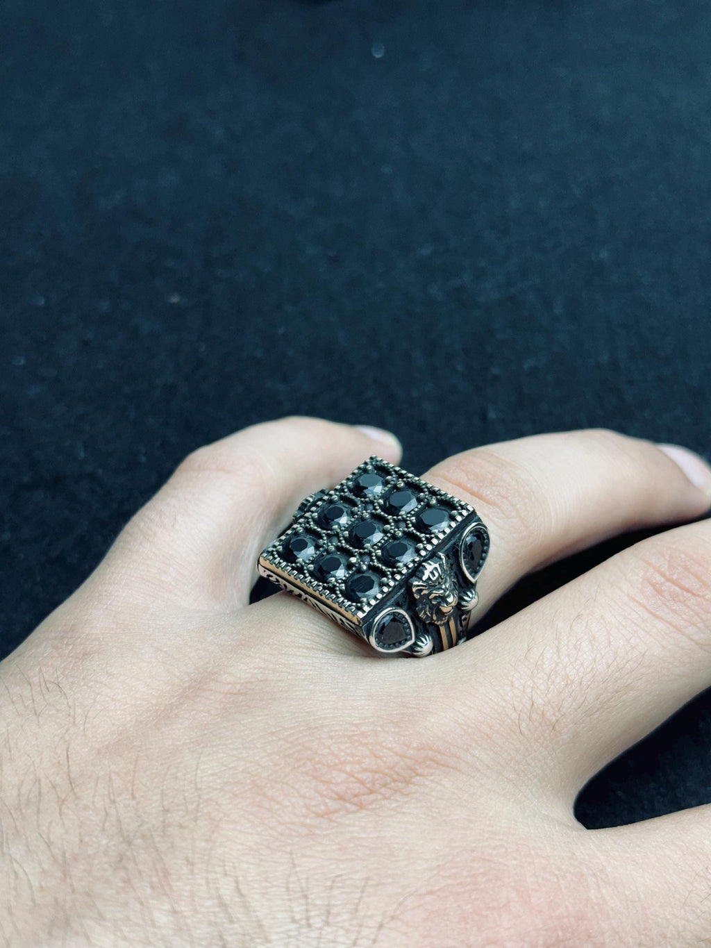 Men’s Silver Ring: Black Zircon Stones - Handmade Turkish Jewelry