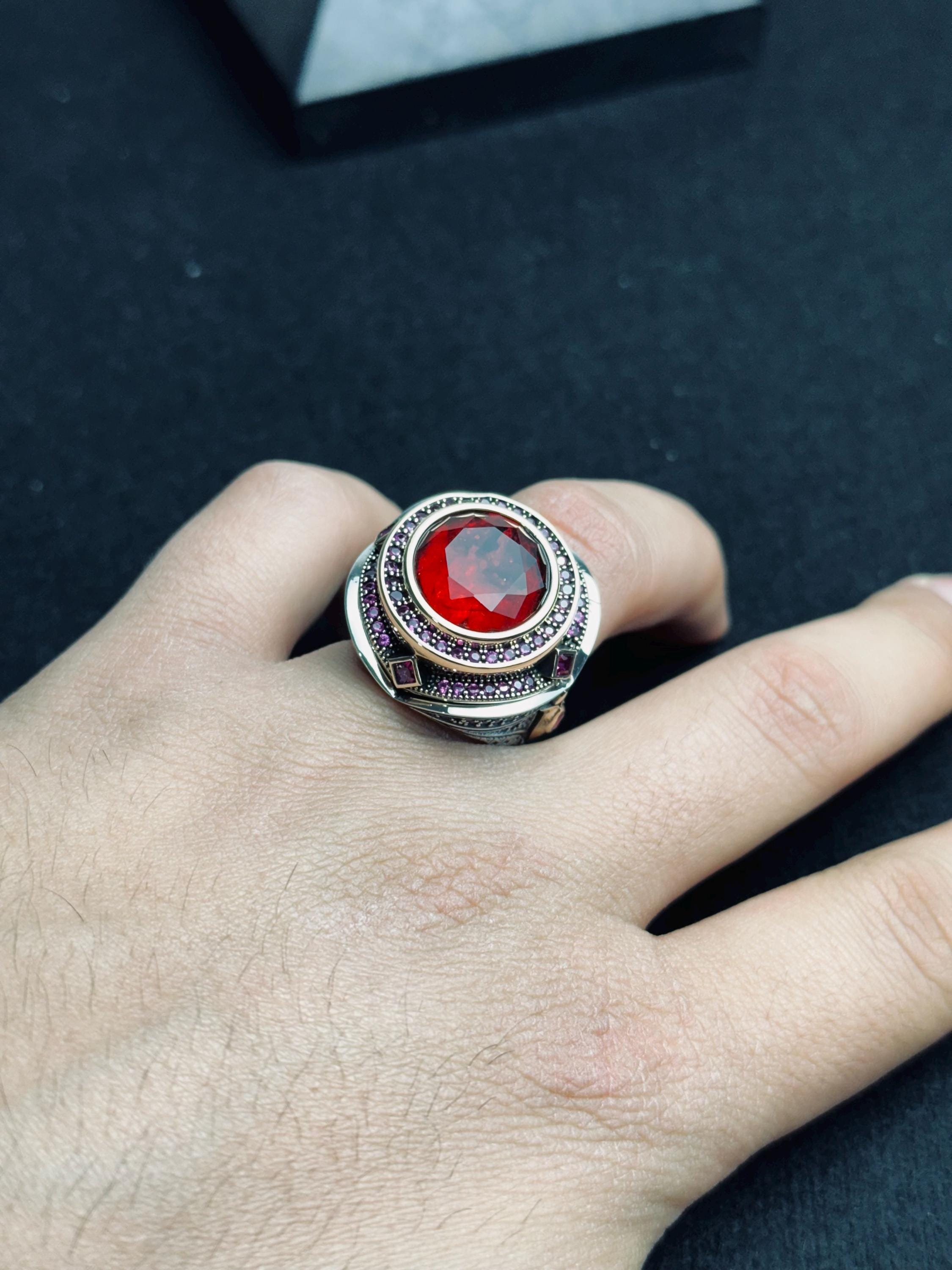 Ottoman Ruby Ring, Sterling Silver for Men (Handcrafted)