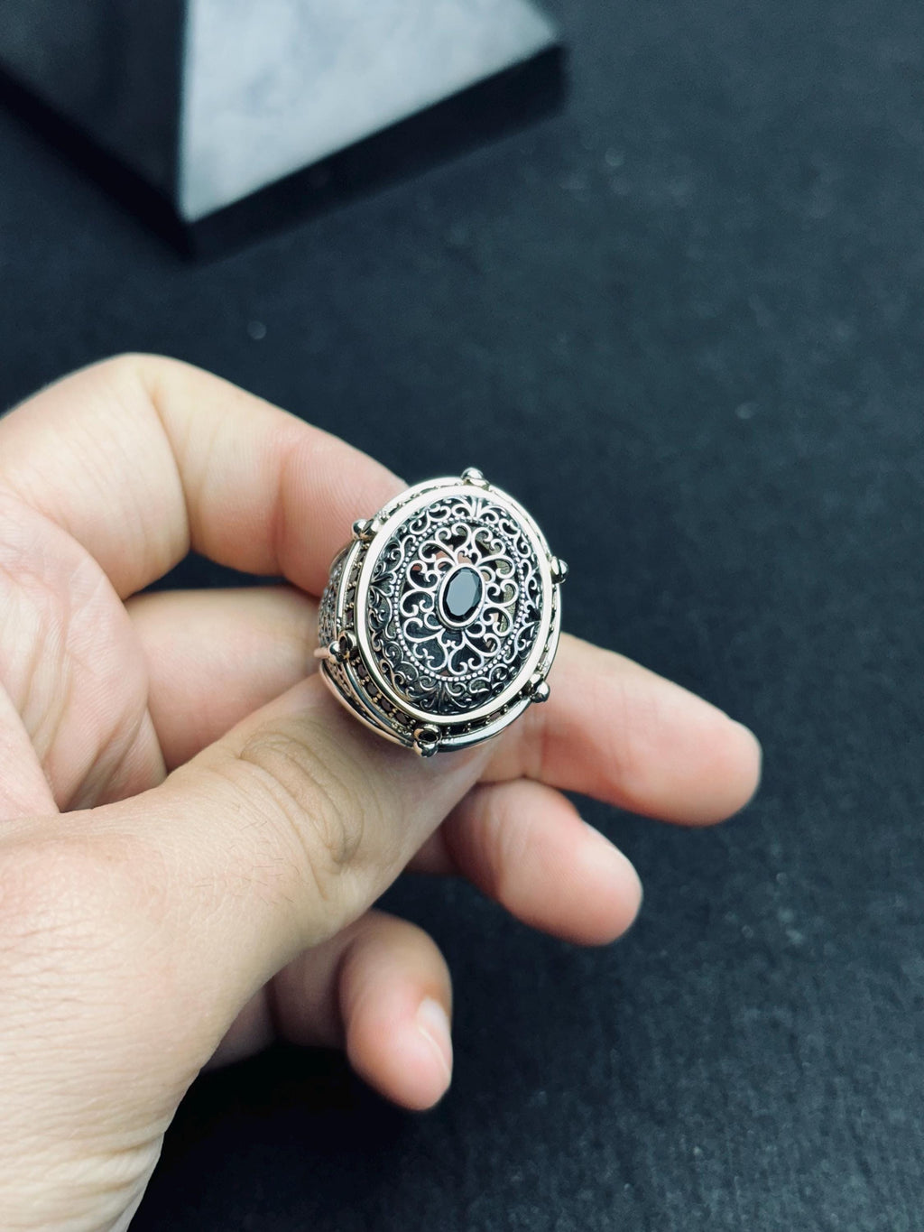 Ottoman Style Silver Ring, Large Oval Engraved (Men's Statement)