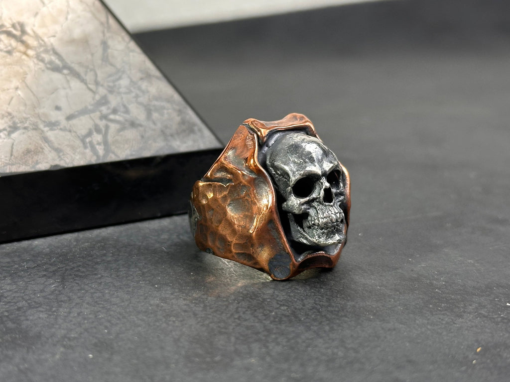 Handmade Skull Ring: Oxidized Sterling Silver (Medieval Biker Style)