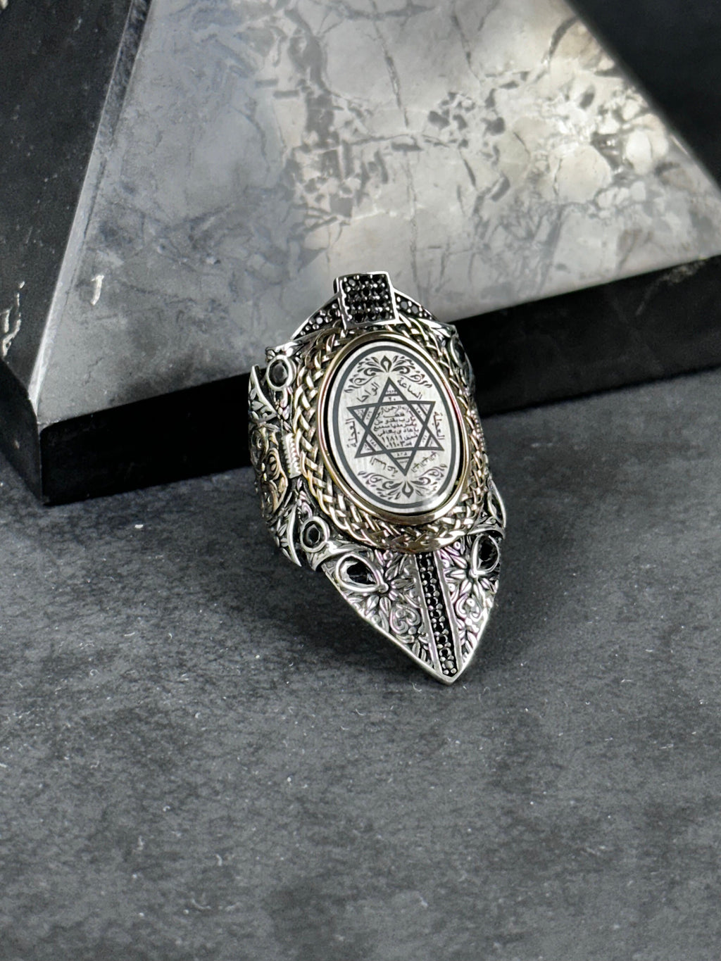 Sterling Silver Solomon's Seal Ring - Adjustable Zihgir Statement