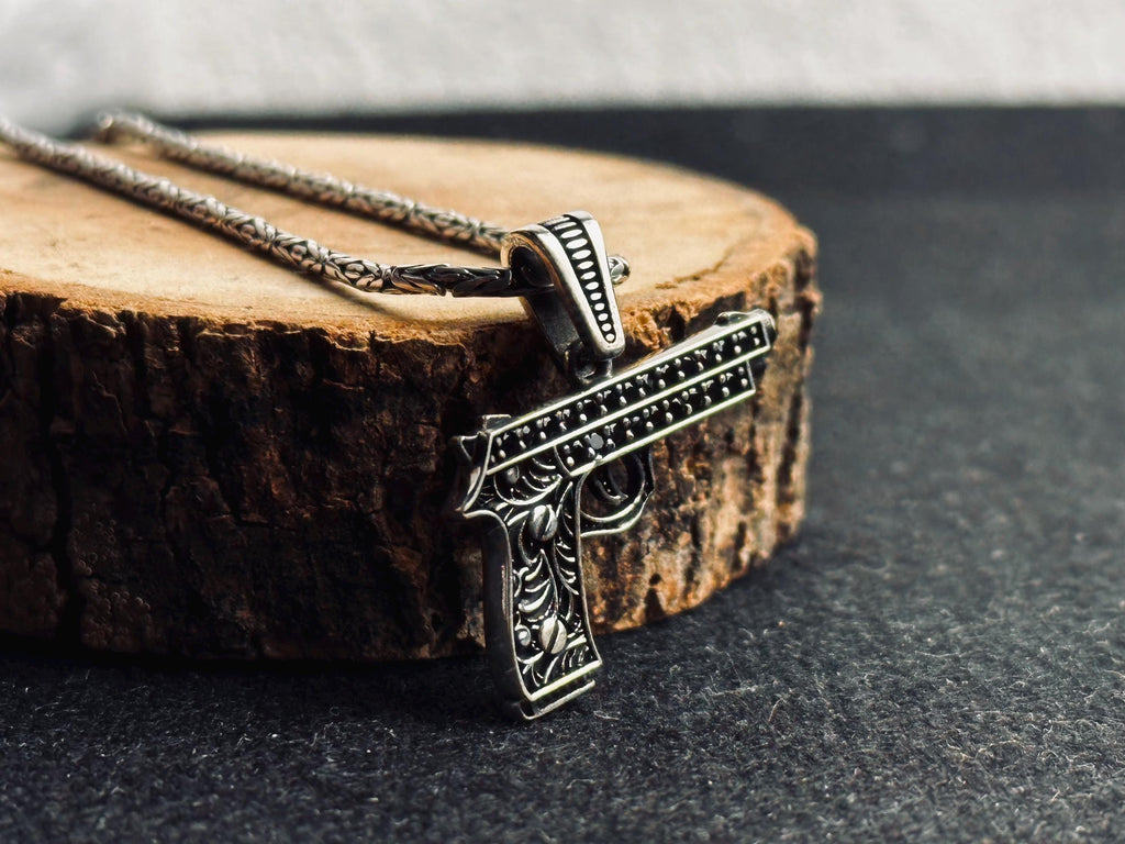 Gun Necklace Pendant: Sterling Silver Jewelry (Men's Bold Style)