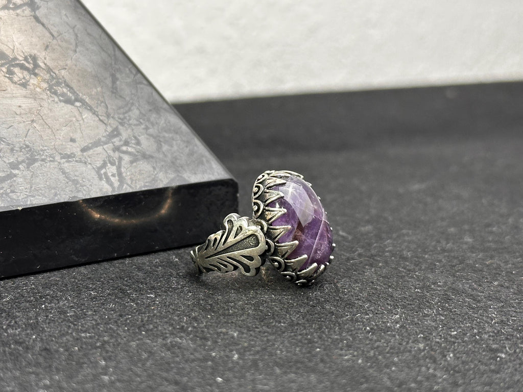 Hammered Amethyst Ring: Sterling Silver, Handmade for Men