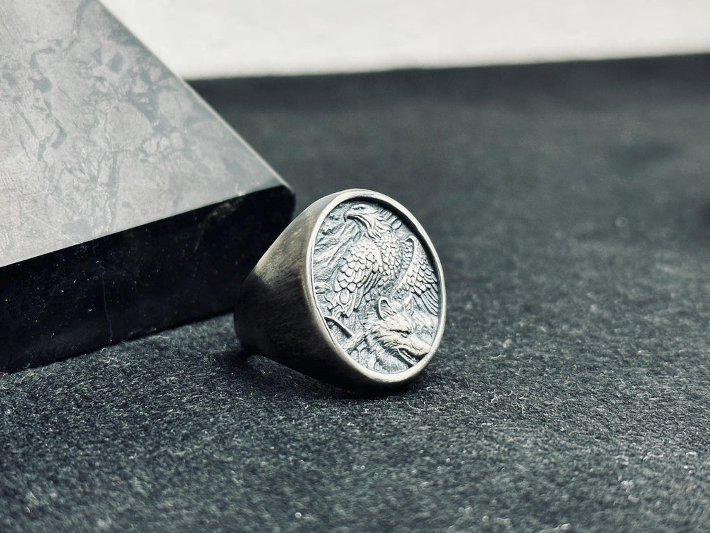Bald Eagle Ring: Sterling Silver Men's Signet (Handmade Animal Jewelry)