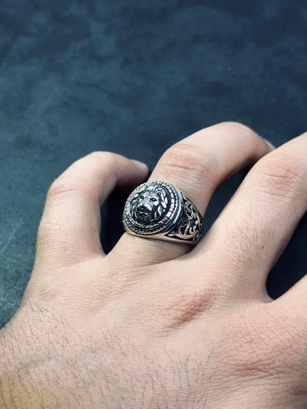 Engraved Lion Ring: Handmade Sterling Silver, Zodiac Leo Design