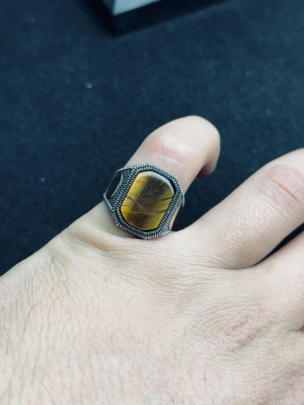 Men's Tiger's Eye Ring, Sterling Silver Square (Handmade Vintage Style)