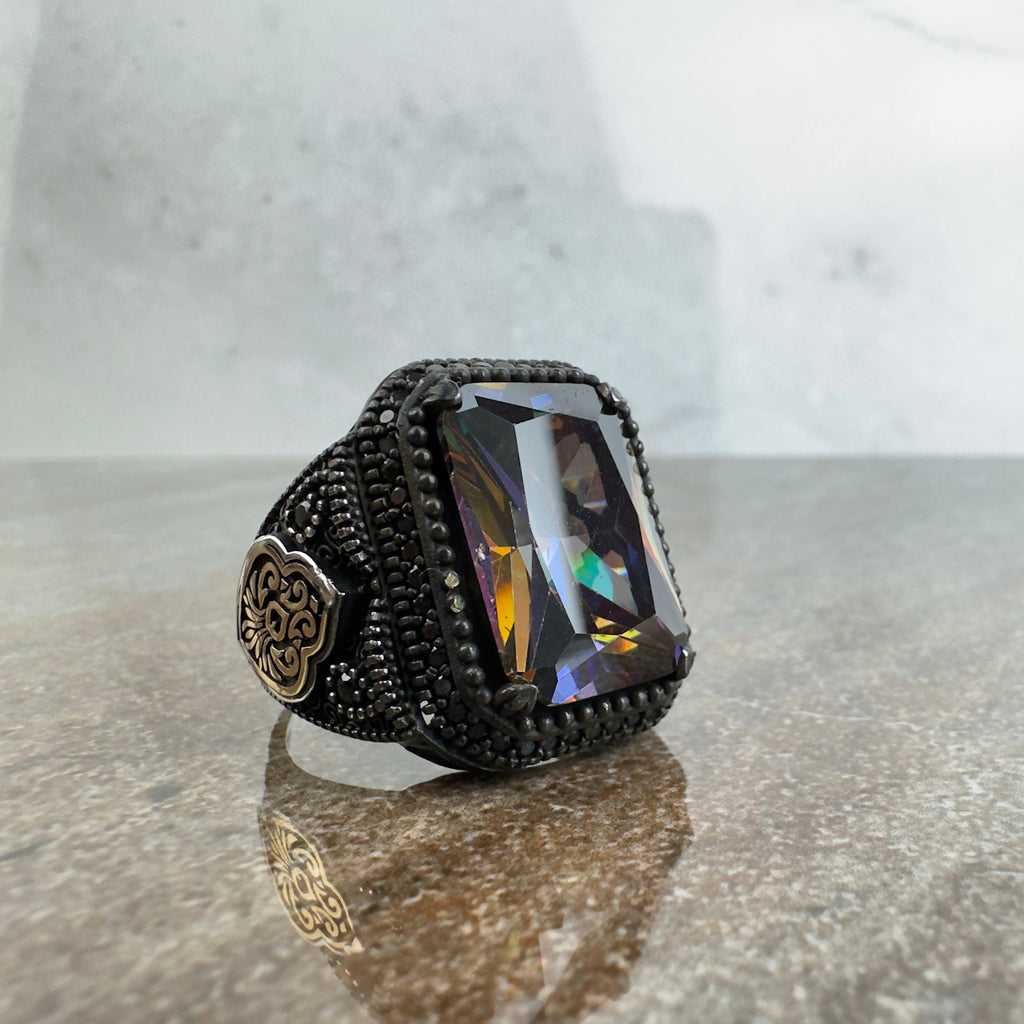 Men's Mystic Topaz Ring: Handmade Sterling Silver (Signet Style)